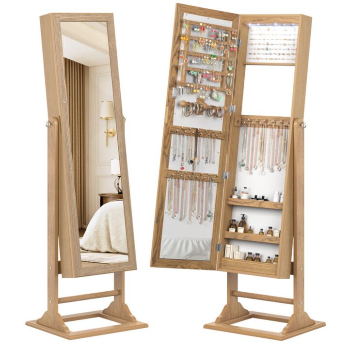Hivvago Freestanding Lockable Jewelry Armoire with Full-Length Mirror and 6 LED Lights