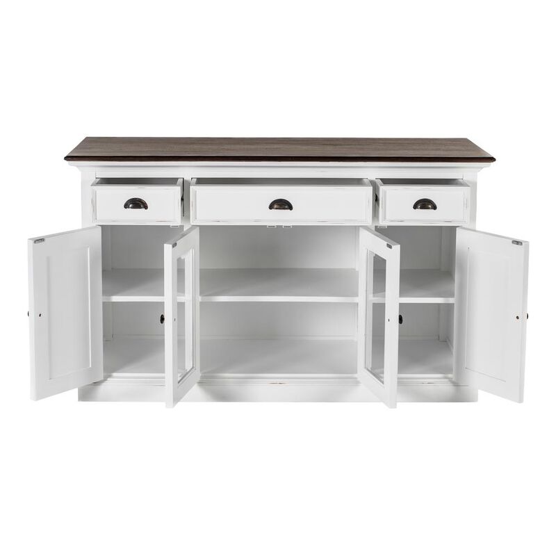 Belen Kox Shaker Style White Distress & Buffet with Glass Doors & Drawers, Belen Kox