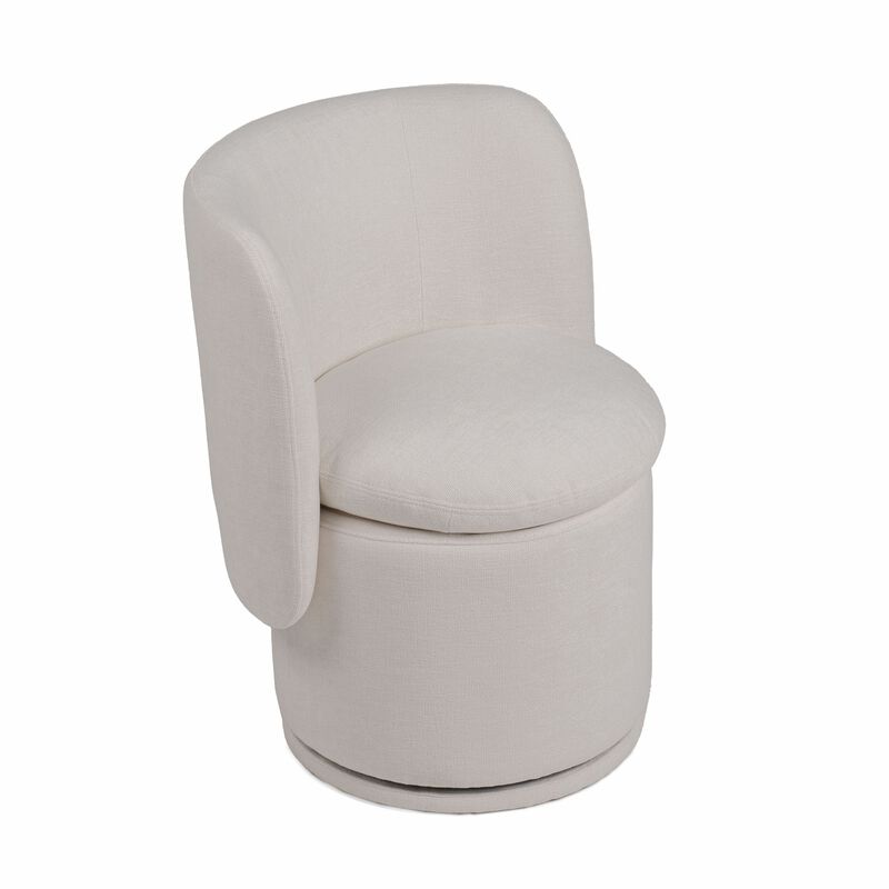 Reno Nori 26 Inch, Swivel Dining Chair, Off White Fabric, Wingback, Wood - Benzara
