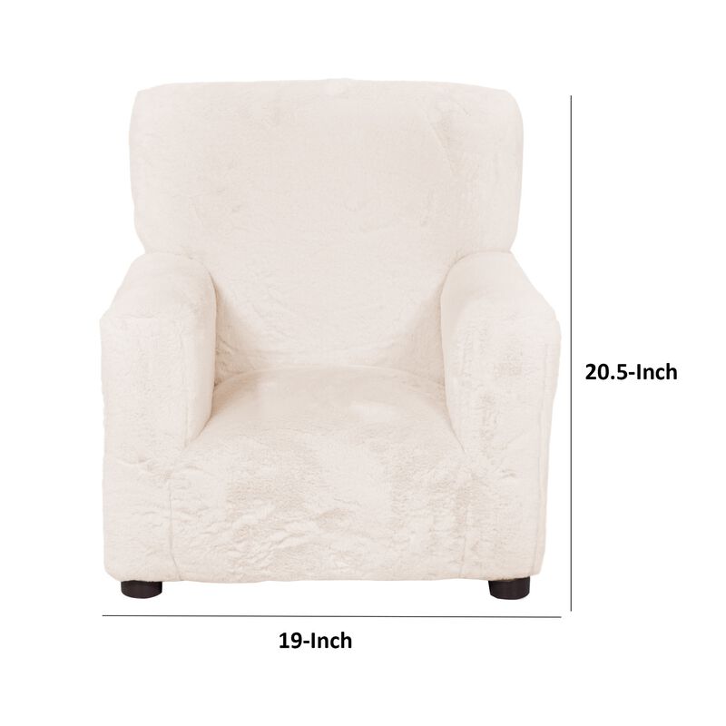 Tye 19 Inch Kids Sofa Chair, White Soft Faux Fur Padded Seat, Round Legs - Benzara