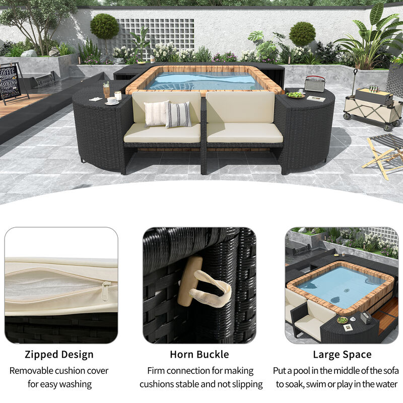 Merax Spa Frame Quadrilateral Outdoor Rattan Sectional Sofa