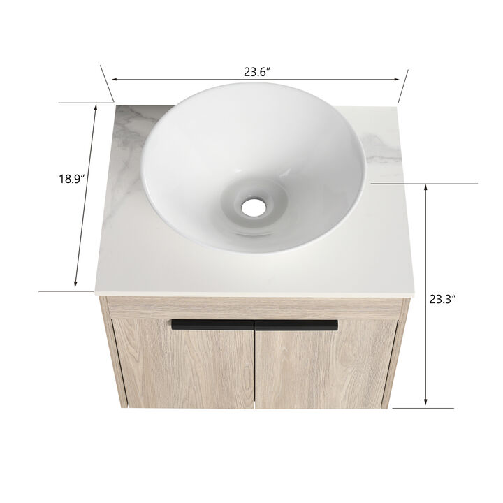 24" Modern Design Float Bathroom Vanity With Ceramic Basin Set