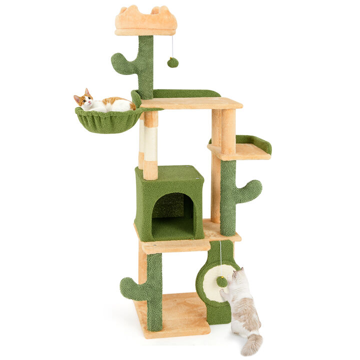 Cactus Cat Tree with Sisal Scratching Posts and Board for Indoor Cats