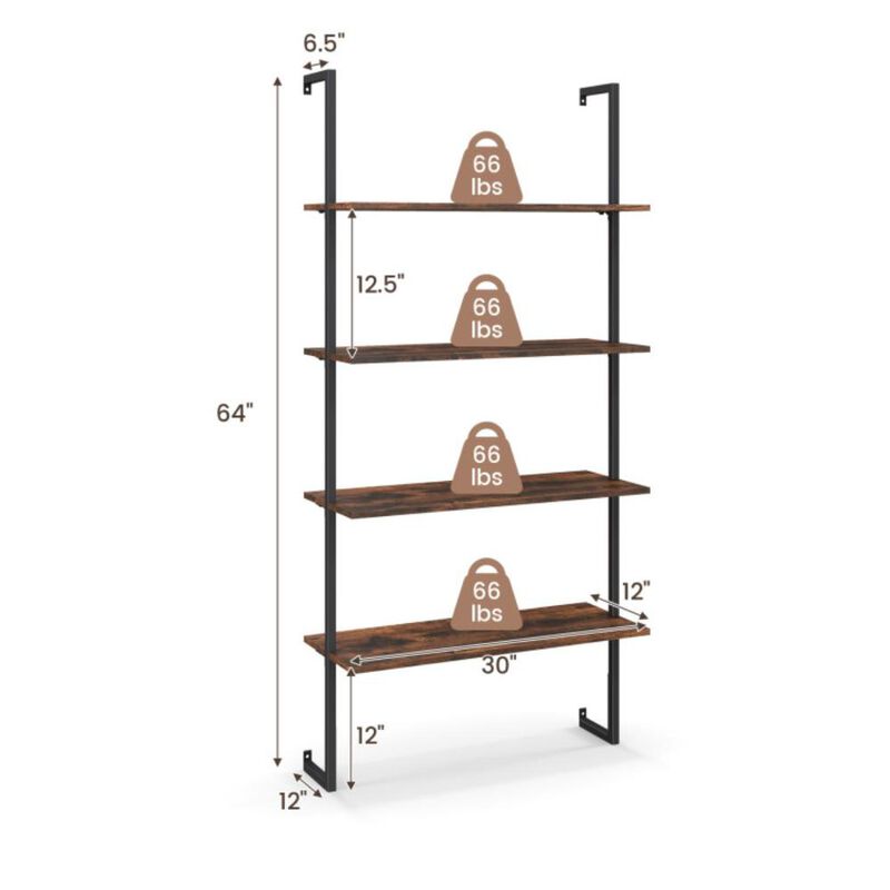 Hivvago 4-Tier Industrial Ladder Bookshelf with Metal Frame-Coffee