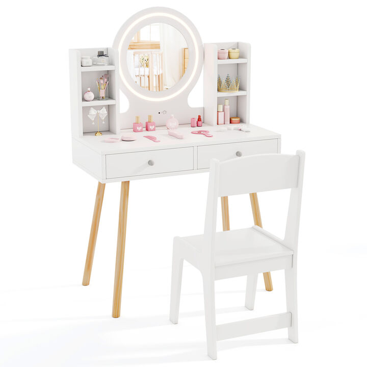 Kids Vanity Set with Lighted Mirror and Storage Drawers
