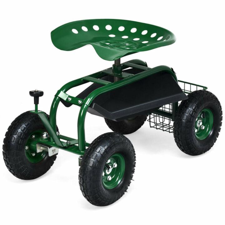 Hivvago 4-Wheel Rolling Garden Cart Work Seat