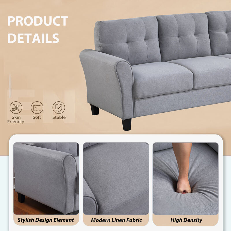 Merax Linen Upholstered Couch 3-Seat Sofa