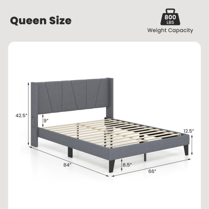 Hivvago Bed Frame with Wingback Headboard and Wood Slat Support