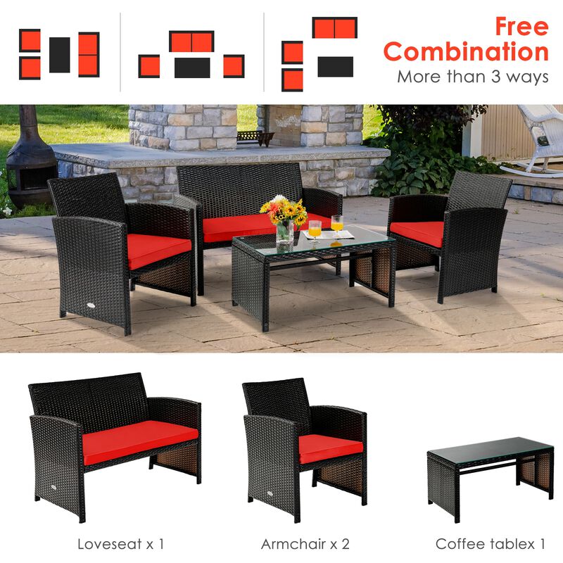 4Pcs Patio Rattan Cushioned Furniture Set