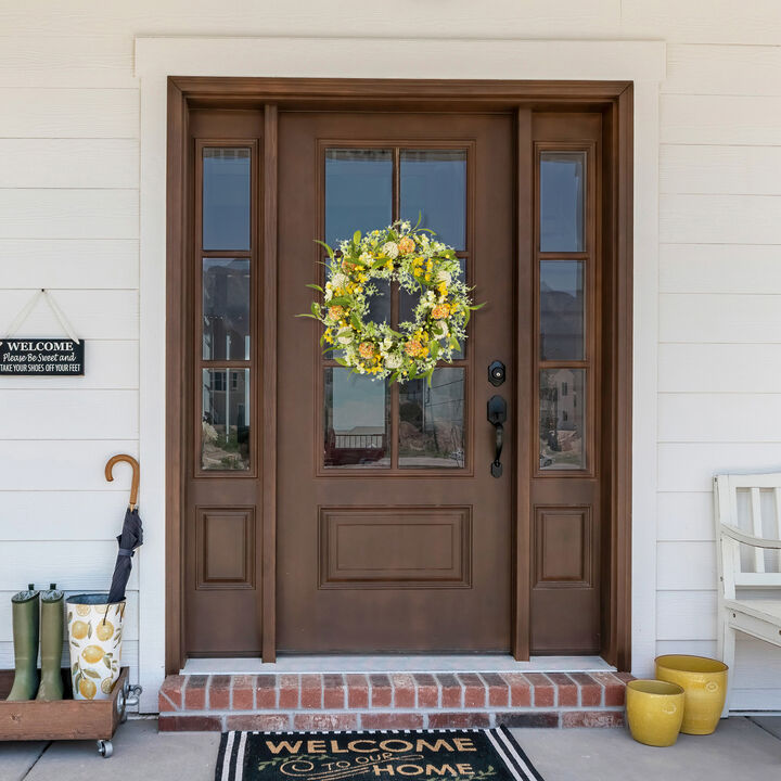 Berry and Thistle Floral Spring Wreath - 26" - Yellow and Orange