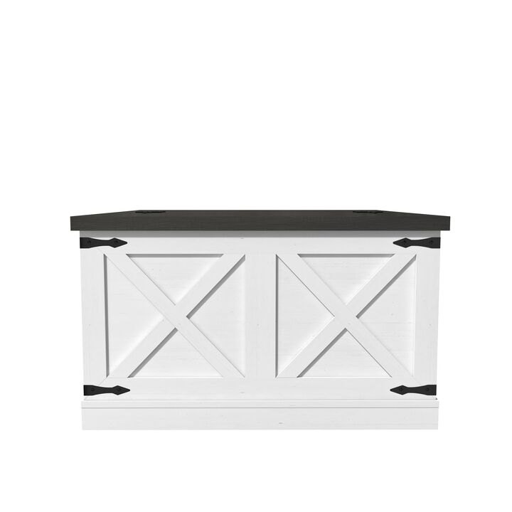 Farmhouse Coffee Table, Square Wood Center Table with Large Hidden Storage Compartment for Living Room, Rustic Cocktail Table with Hinged Lift Top for Home, White