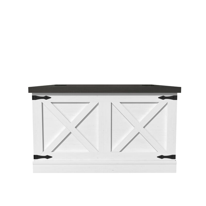 Farmhouse Coffee Table, Square Wood Center Table with Large Hidden Storage Compartment for Living Room, Rustic Cocktail Table with Hinged Lift Top for Home, White