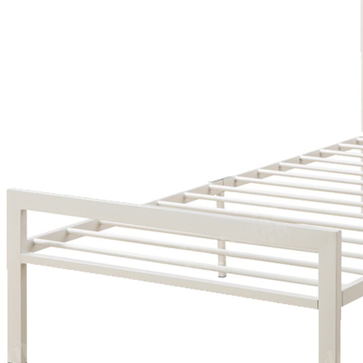 Metal Frame Twin Bed With Leather Upholstered Headboard White
