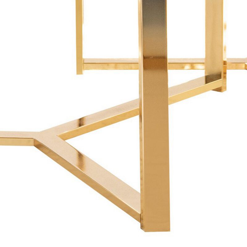 23 Inch Round Nesting Accent Tables, Glass Top, Metal Base, Set of 2, Gold-Benzara