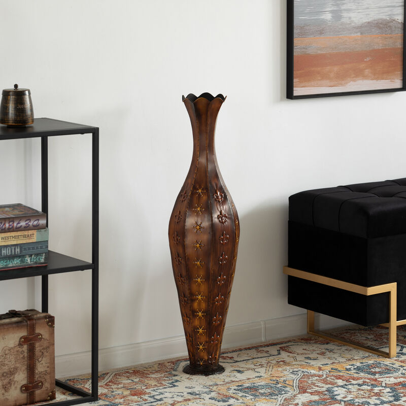 34-Inch Metal Decorative Floor Vase: Stylish Centerpiece for Home Décor, Dried Flowers, Living Room, Bedroom Accent, Modern Interior Design, Elegant Room Décor, Tall Vase for Display