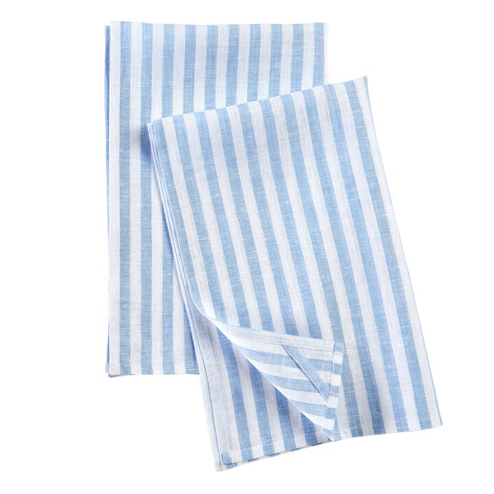 Solino Home 100% Pure Linen Kitchen Towels Set of 2 - 17 x 26 Inch | Amalfi Stripe