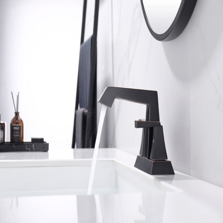 Oil Rubbed Bronze 2-Handle Bathroom Faucet,  Centerset with Pop-Up Drain & Supply Lines