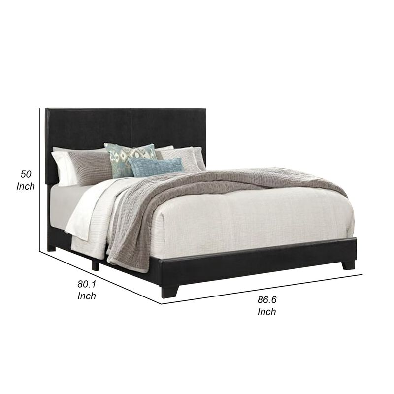 Shirin King Size Bed, Wood, Nailhead Trim, Upholstered Headboard, Black - Benzara