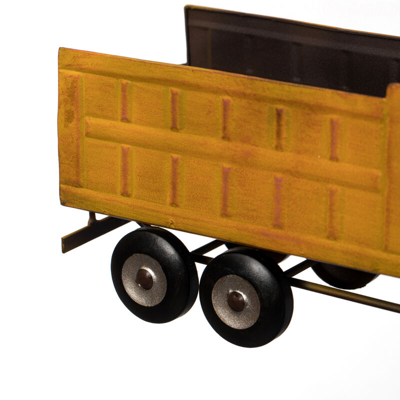 Decorative Rustic Metal Yellow Single Bottle Truck Wine Holder for Tabletop or Countertop