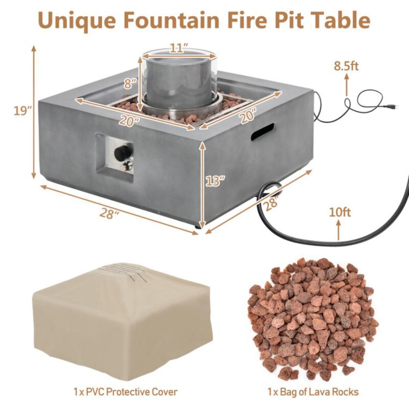 Hivvago 28 Inch 50000 BTU Patio Square Propane Fire Pit with PVC Cover-Gray