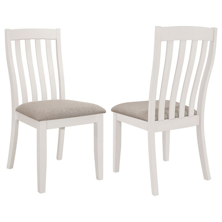 Ane 20 Inch Dining Side Chair Set of 2, Farmhouse, Slatted Back, White Wood - Benzara Ane 20 Inch Dining Side Chair Set of 2, Farmhouse, Slatted Back, White Wood - Benzara