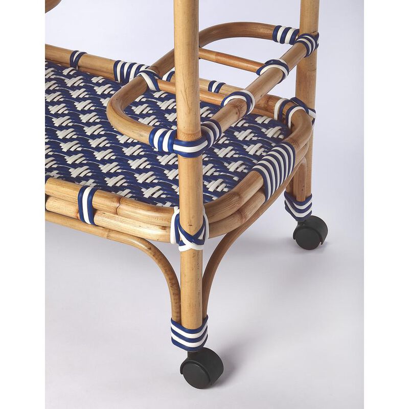 Butler Specialty Selena & Rattan Bar Cart, Blue