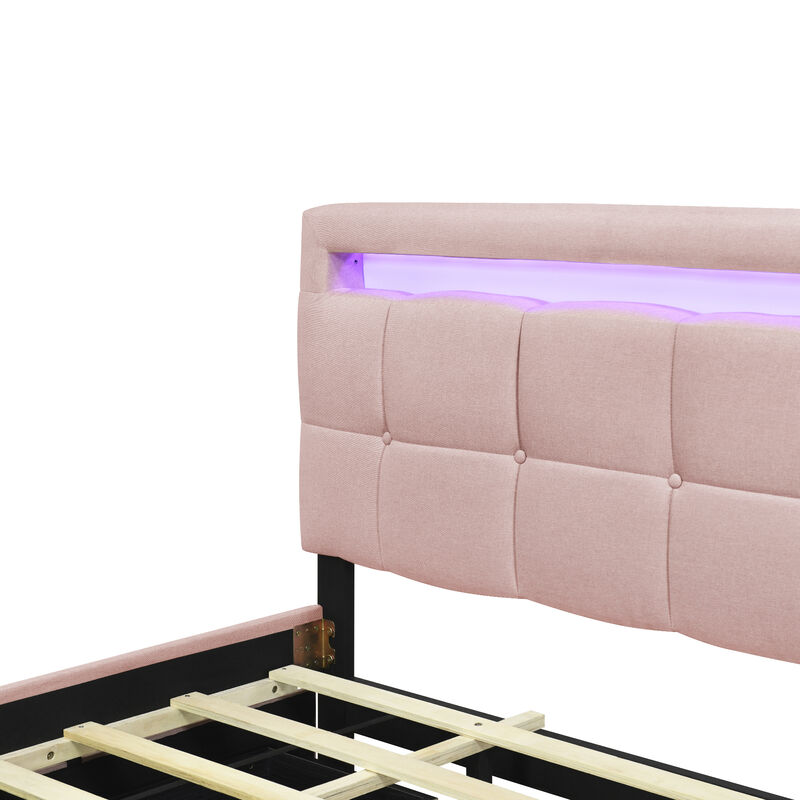 Merax Upholstered Platform Bed with LED Frame