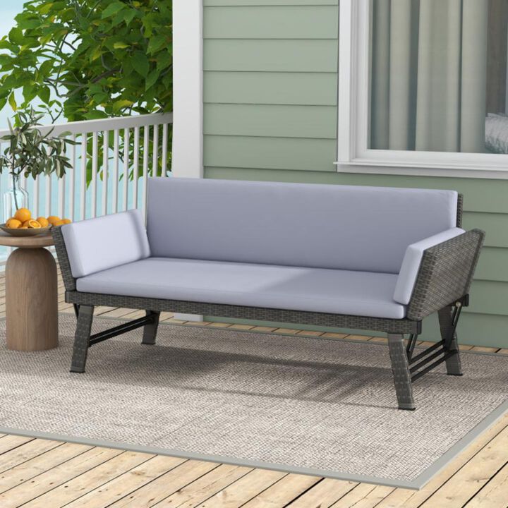 Hivvago Outdoor Convertible Sofa Daybed with Adjustable Armrests for Balcony