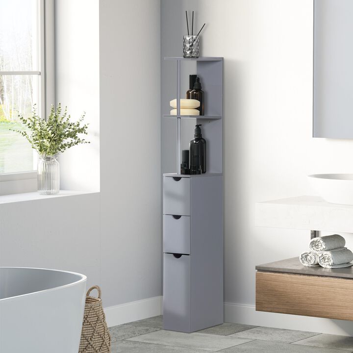 Grey Bathroom Tower: 54" Tall Storage Cabinet with Shelves & Drawers