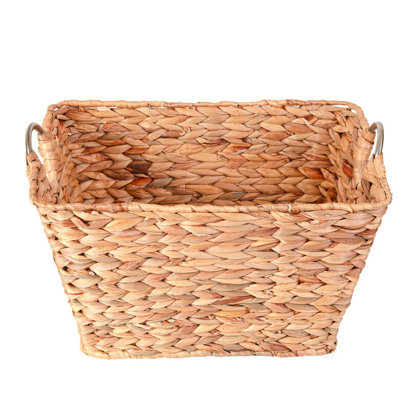 Water Hyacinth Wicker Large Square Storage Laundry Basket with Handles
