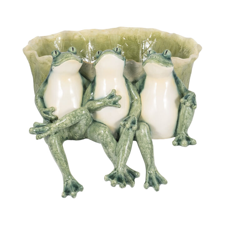 12" Three Sitting Frogs Planter