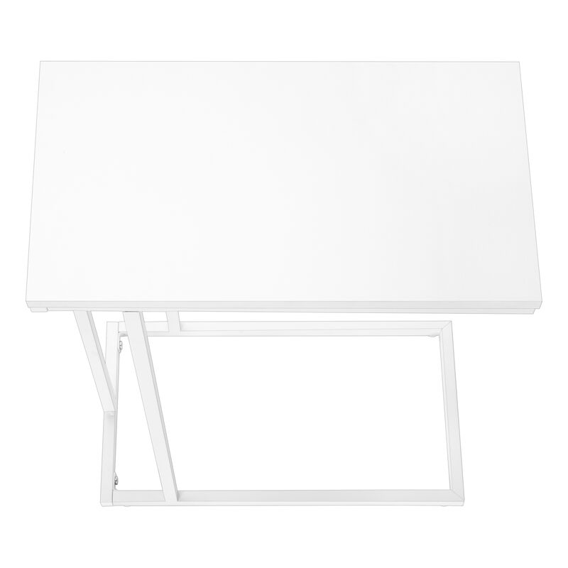Monarch Specialties I 3468 Accent Table, C-shaped, End, Side, Snack, Living Room, Bedroom, Metal, Laminate, White, Contemporary, Modern