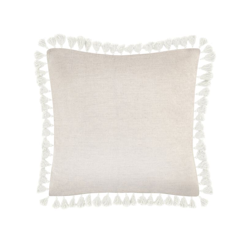 Luos Throw Pillow, Tasseled Edges, 20 Inch Pink Cotton Linen Blend - Benzara