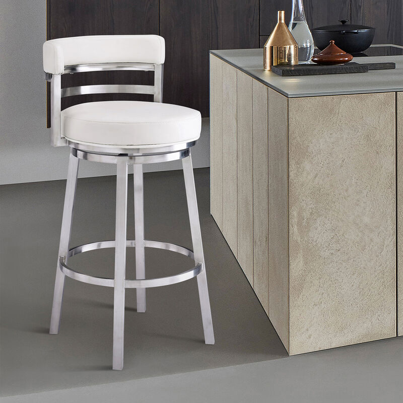 Madrid  Counter Height Swivel Black Faux Leather and Metal Bar Stool