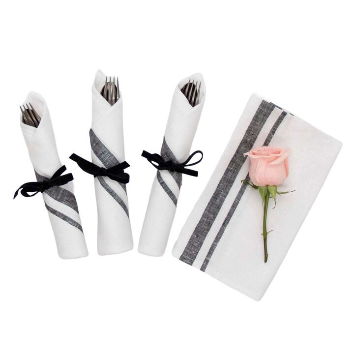 Solino Home 100% Pure Linen Cloth Napkins 20 x 20 Inch Set of 4 | French Stripe Dinner Napkins