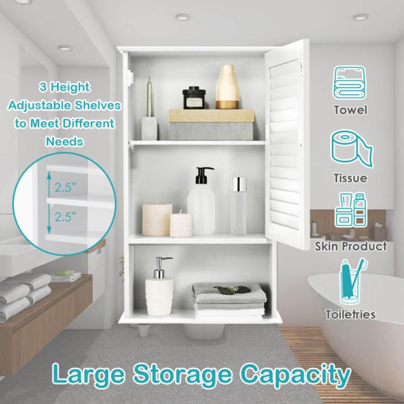 Hivvago Bathroom Wall Mount Storage Cabinet Single Door with Height Adjustable Shelf