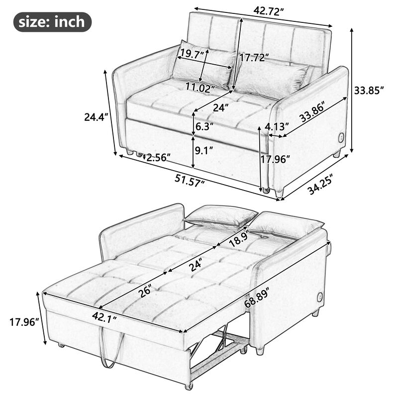 Merax Convertible PU Loveseat Sleeper Sofa Bed