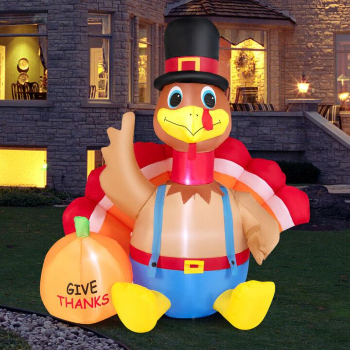 Hivvago 6 Feet Thanksgiving Inflatable Turkey with Pumpkin Fall Harvest Decor with Lights