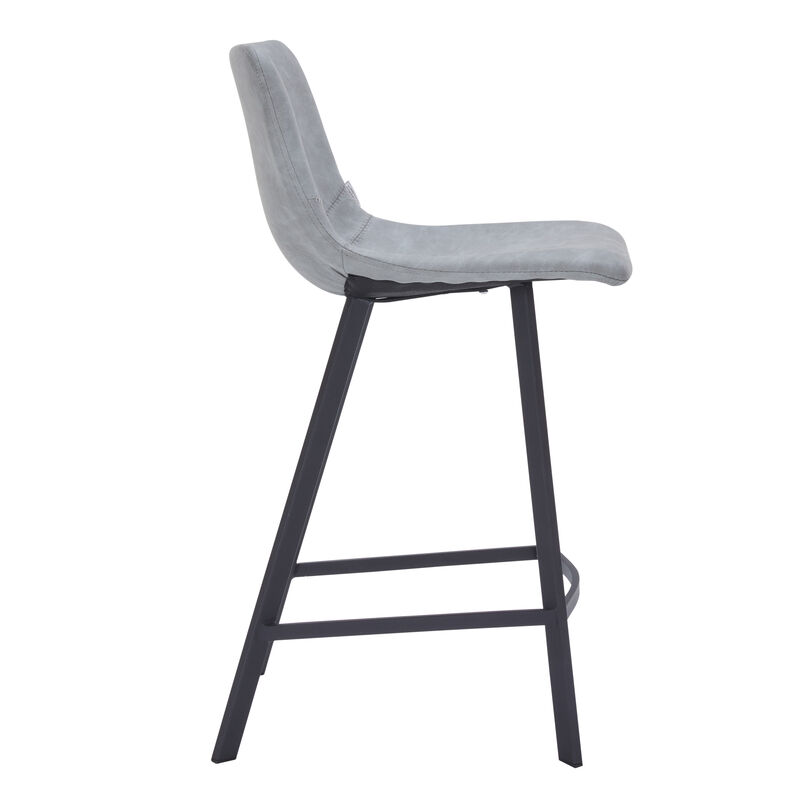 Elland Modern Upholstered Leather Bar Stool With Black Iron Legs & Footrest