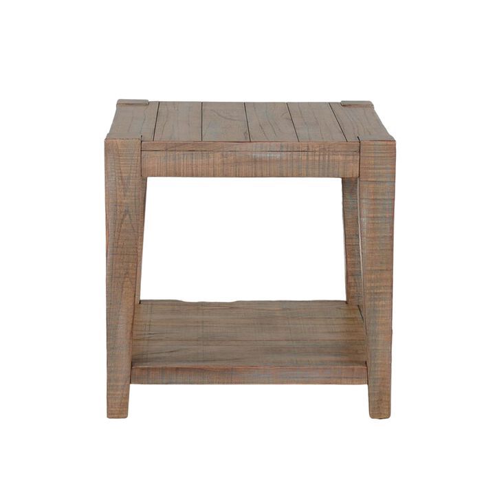Lilly Side End Table, 1 Shelf, Light Brown Mahogany, 24 Inch Square - Benzara