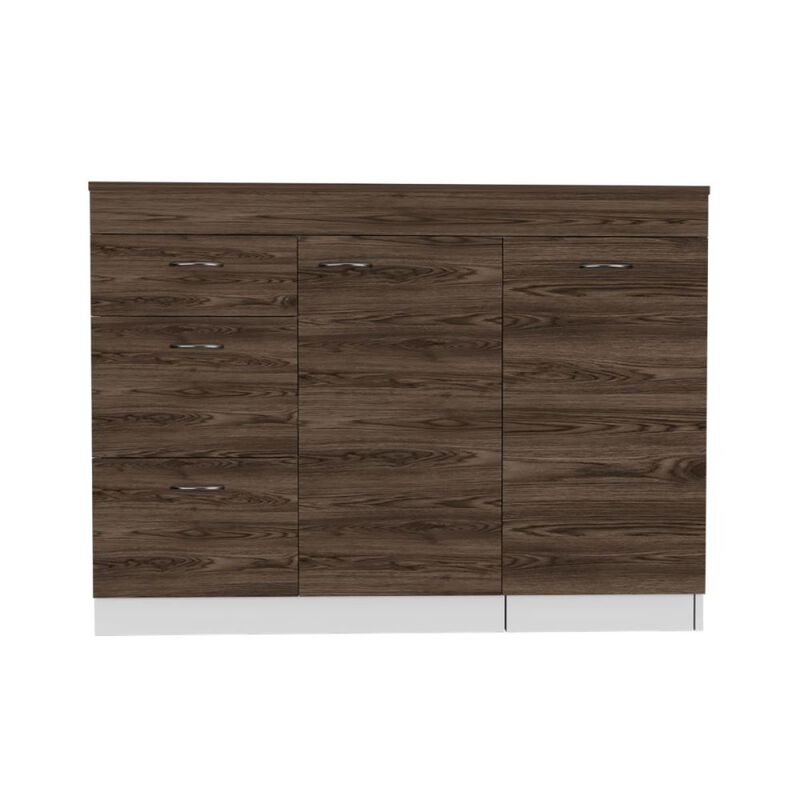 Laurel 3-Drawer L-Shaped Convertible Kitchen Island White And Dark Walnut