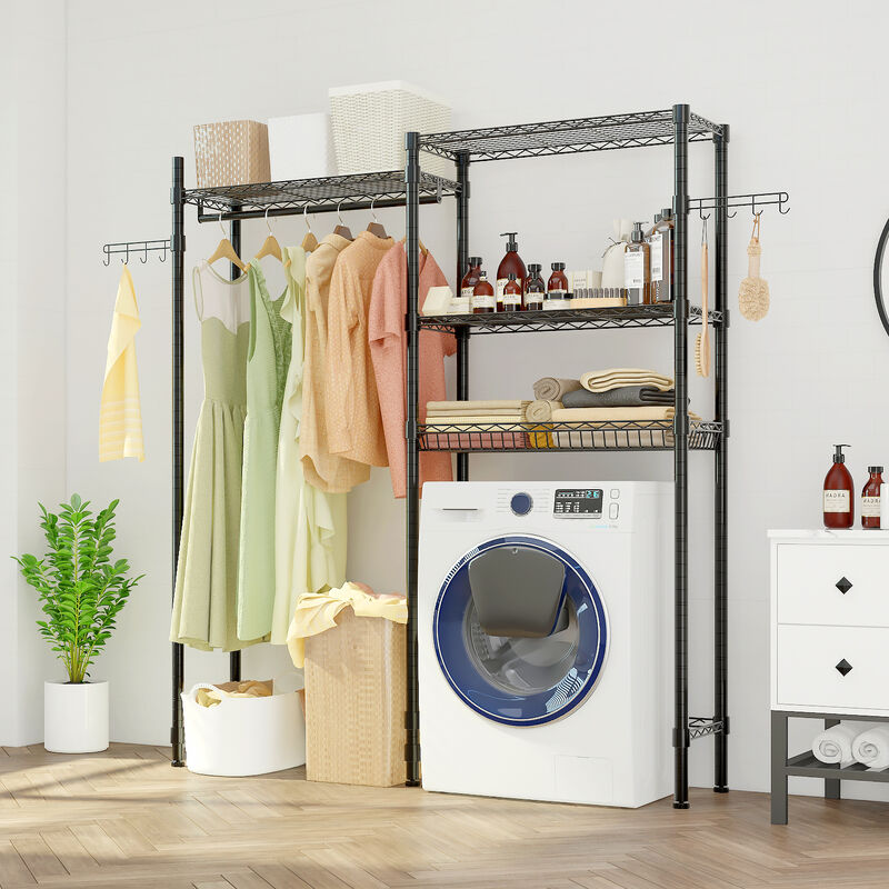 Heavy-Duty Wire Garment Rack with Storage Shelves for Laundry Room