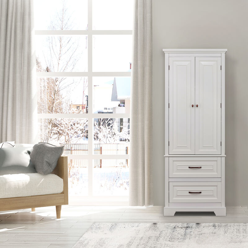Teamson Home St James Linen Tower with 2 Doors and 2 drawers with White Finish