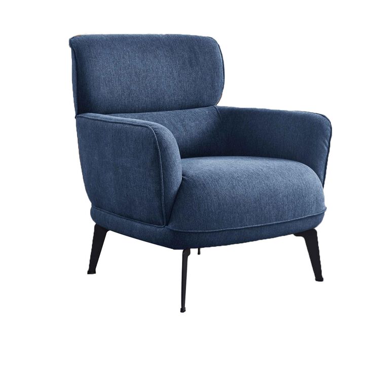 Dup 34 Inch Accent Chair, Cushioned Seat, Rounded Track Arms, Muted Blue - Benzara