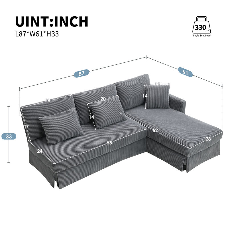 Merax Modern L-shaped Corduroy Sofa with Reversible Chaise