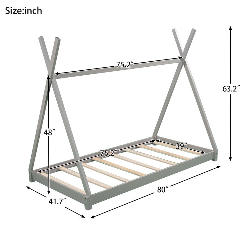 Merax Twin Size House Platform Bed with Triangle tructure
