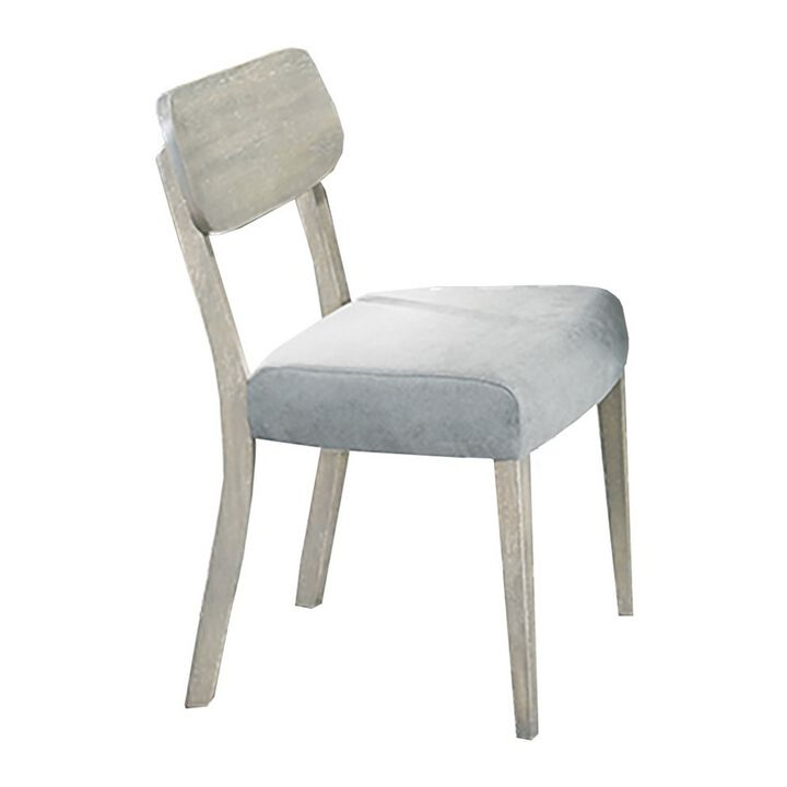 Romy Dining Chair with Open Back, Natural Wood Grain, Gray Fabric - Benzara