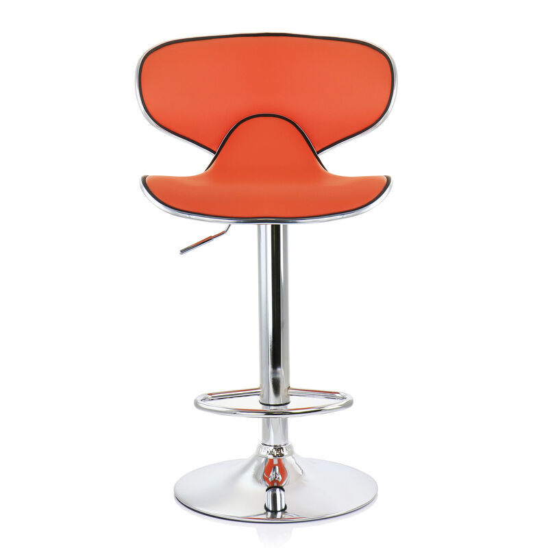 Elama 2 Piece Slim Faux Leather Adjustable Bar Stool in Orange with Chrome Base