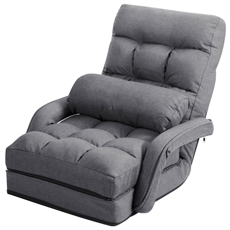 Folding Lazy Floor Chair Sofa with Armrests and Pillow