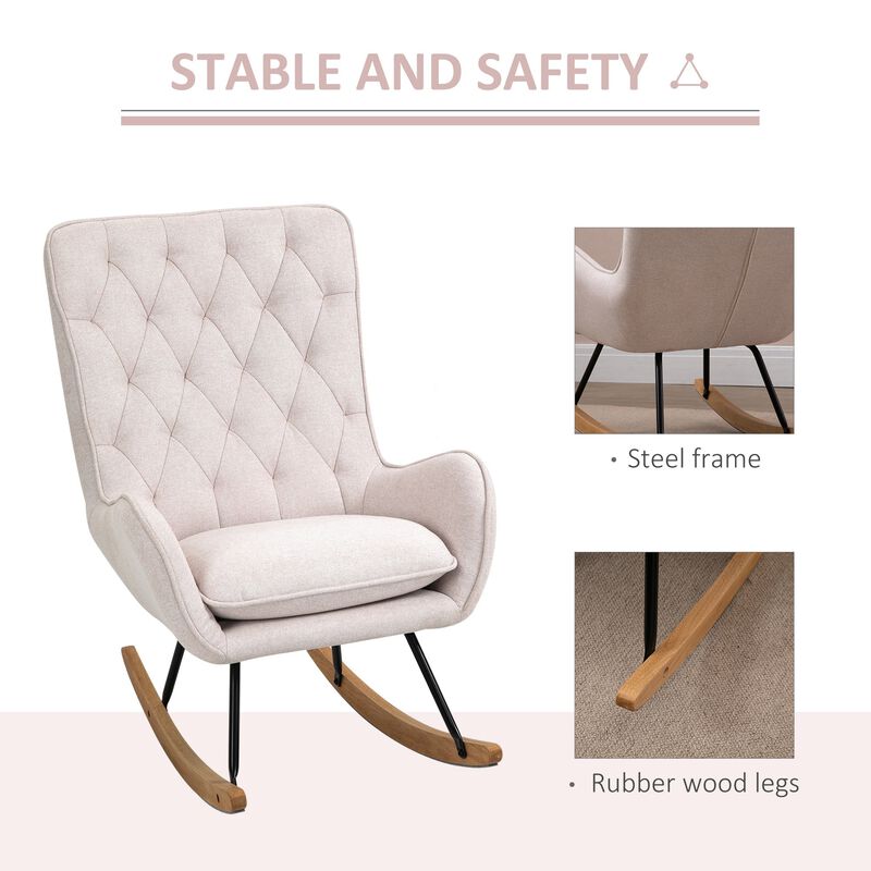Cream White Retro Rocker: Mid-Century Tufted Wingback Chair